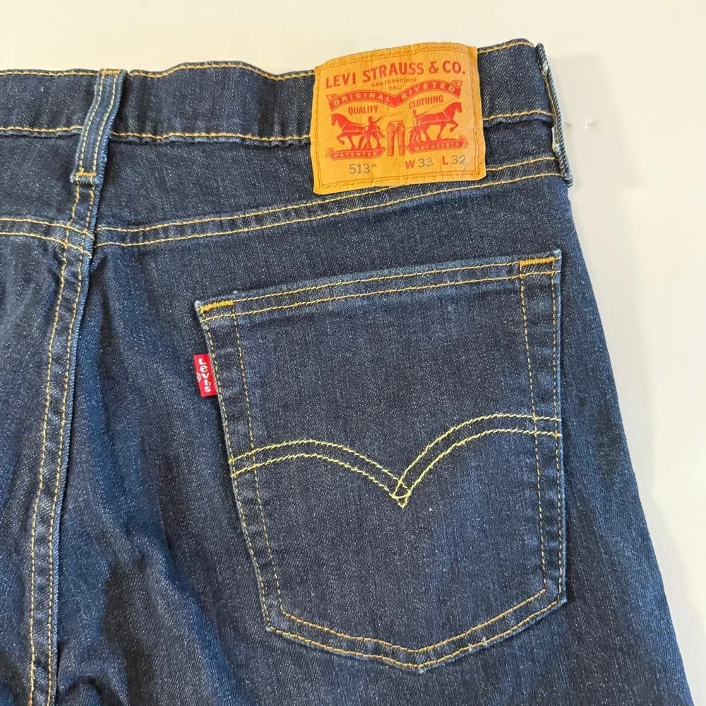 Levis 513 Slim Straight Jeans Mens 33x32 Dark Indigo Blue Denim Pants